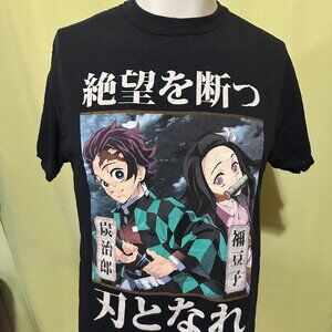 Demon Slayer Men's Black T Shirt Size Medium Nezuko Kamado Muzan Kibutsuji Tanji